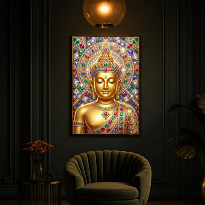 Exquisite Golden Buddha Modern Luxury Backlight Vertical Wall Art