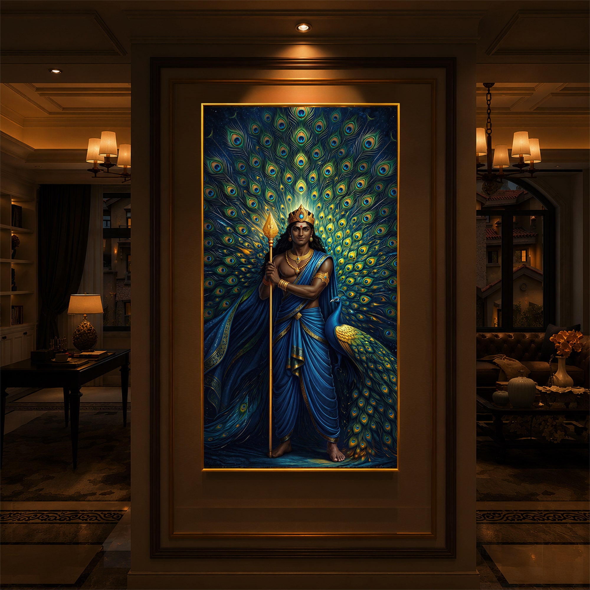 Murugan Bhagwan Ji Modern Luxury Backlight Vertical Wall Art