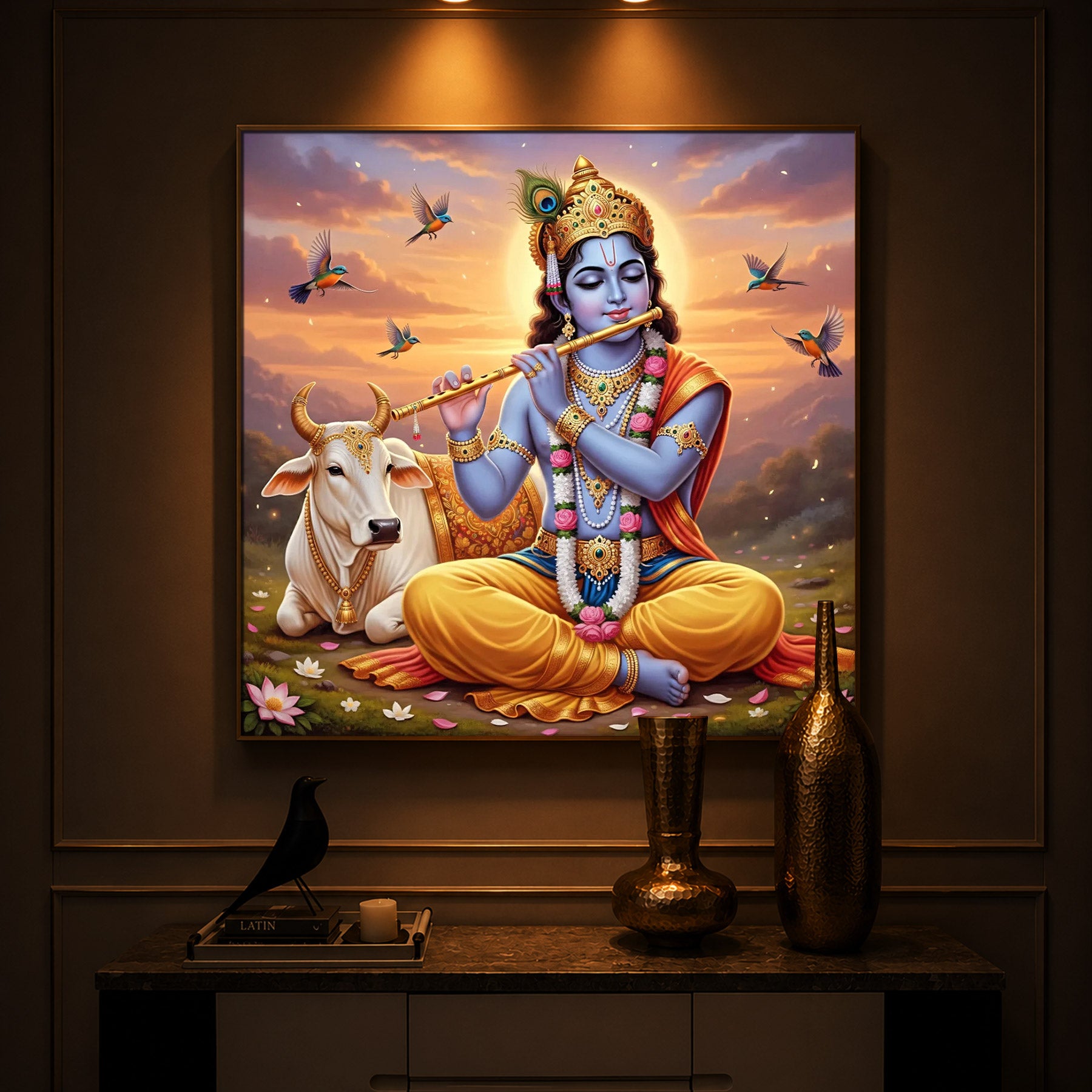 Divine Krishna Modern Luxury Backlight Square Wall Art