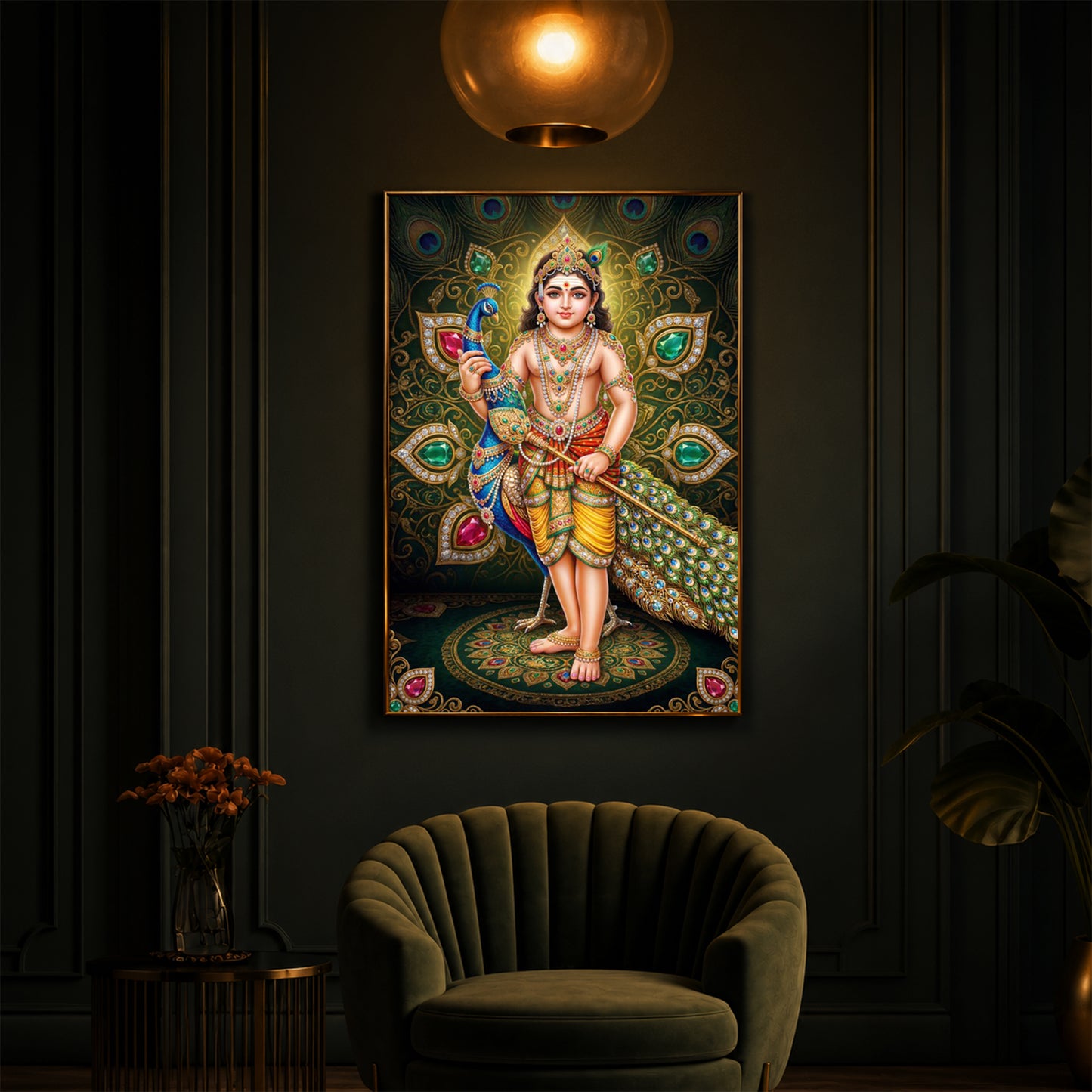 Lord Murugan Modern Luxury Backlight Vertical Wall Art