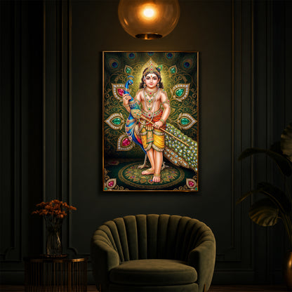 Lord Murugan Modern Luxury Backlight Vertical Wall Art