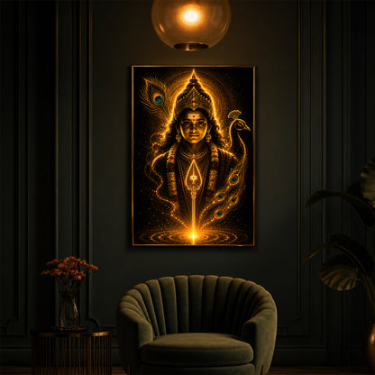 Divine Murugan With Peacock Modern Luxury Backlight Vertical Wall Art