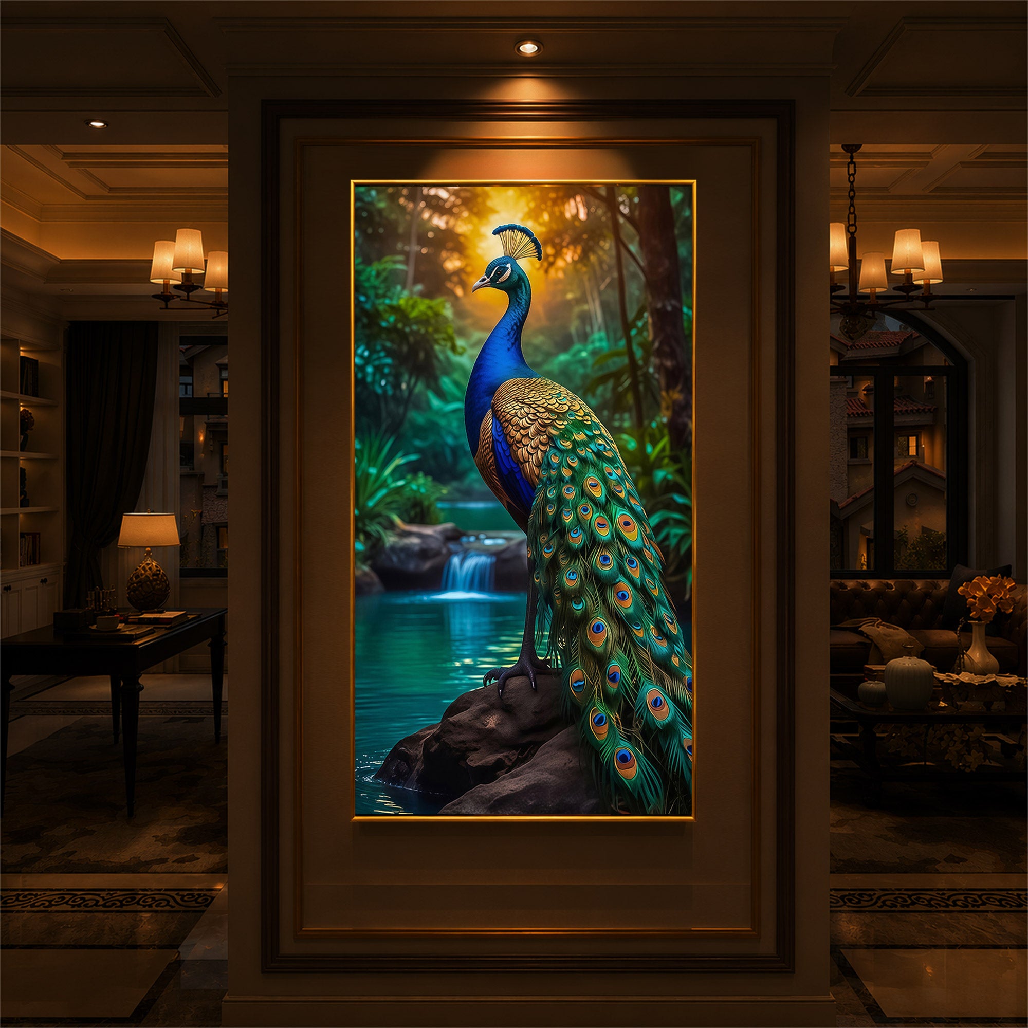 The Peacock Modern Luxury Backlight Vertical Wall Art
