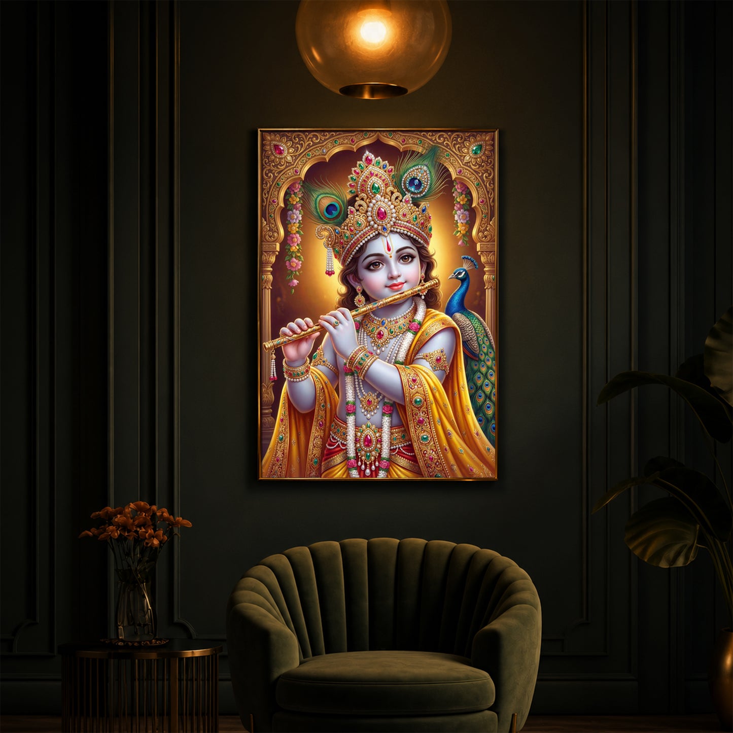 Young Lord Krishna Modern Luxury Backlight Vertical Wall Art