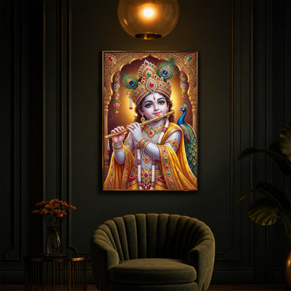 Young Lord Krishna Modern Luxury Backlight Vertical Wall Art
