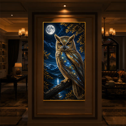 Majestic Golden Owl Modern Luxury Backlight Vertical Wall Art