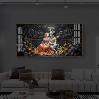 Hindu Deity Radha Krishna Modern Luxury Backlight Horizontal Wall Art