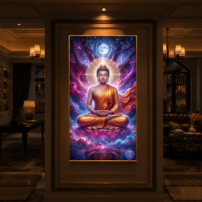 Lord Buddha Modern Luxury Backlight Vertical Wall Art