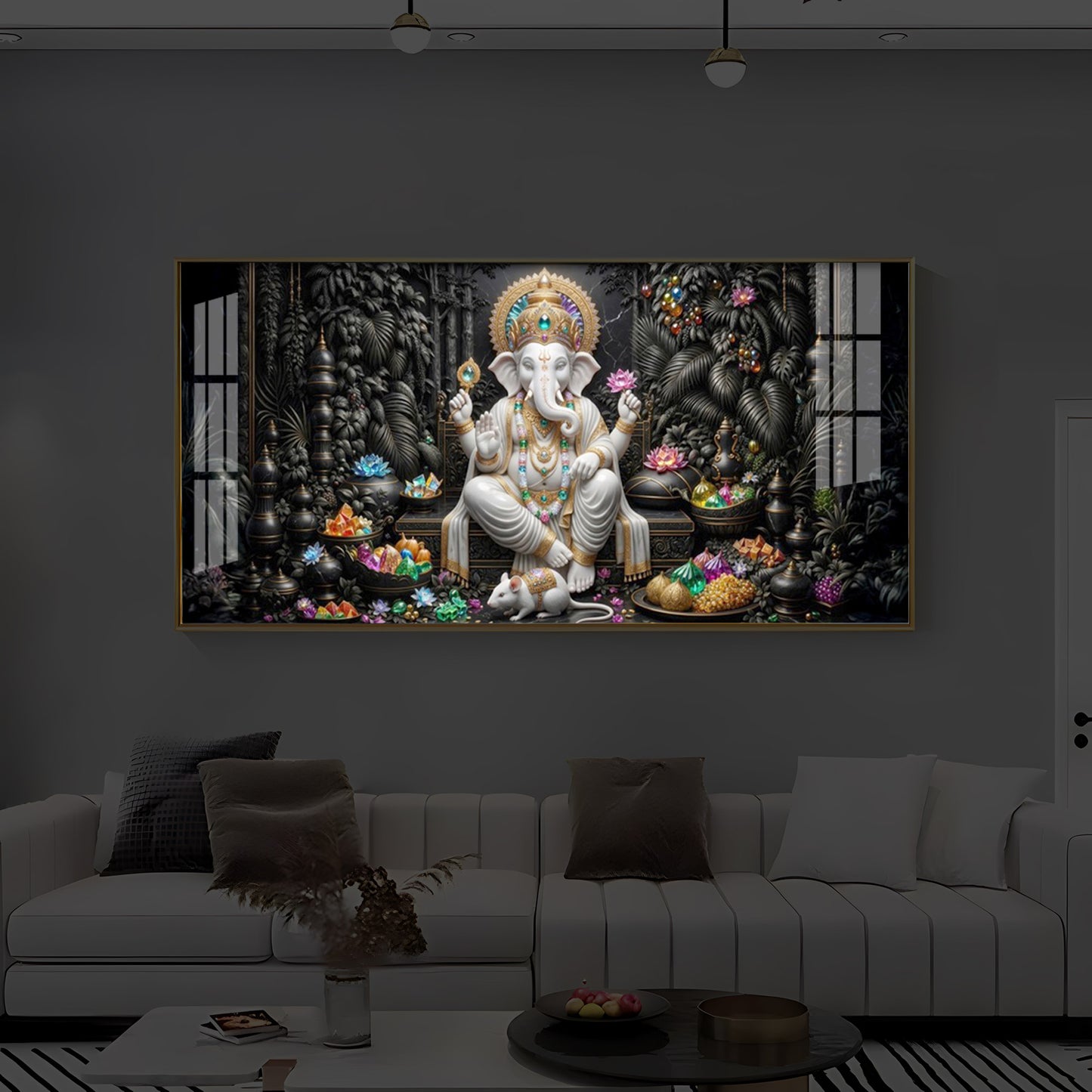 Divine Lord Ganesha Modern Luxury Backlight Horizontal Wall Art