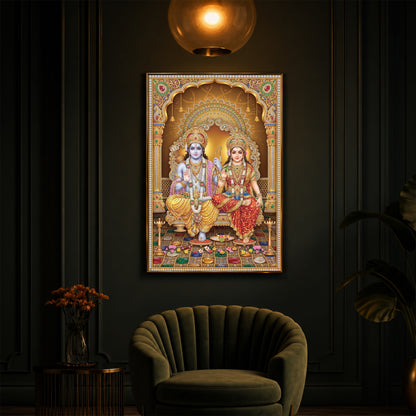 Lord Rama and Goddess Sita Modern Luxury Backlight Vertical Wall Art