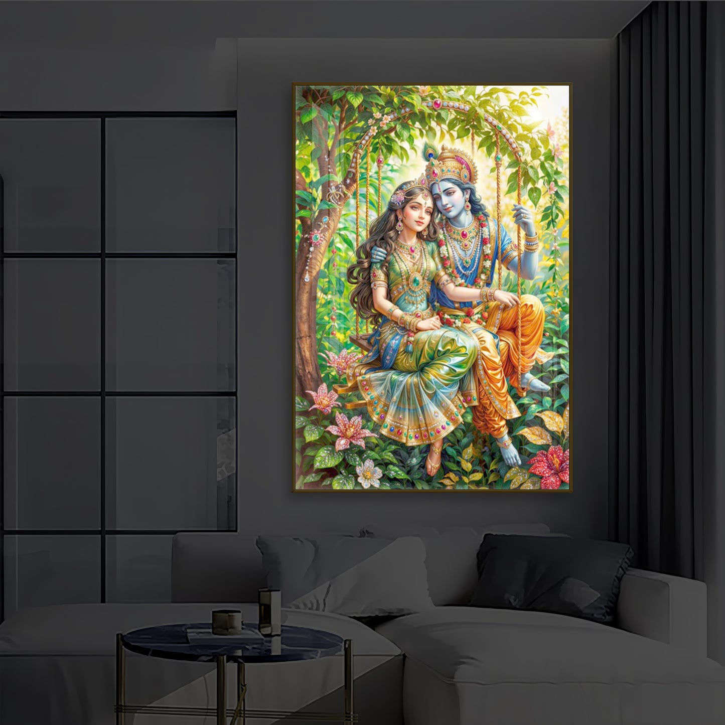 Radha Krishna Modern Luxury Backlight Vertical Wall Art