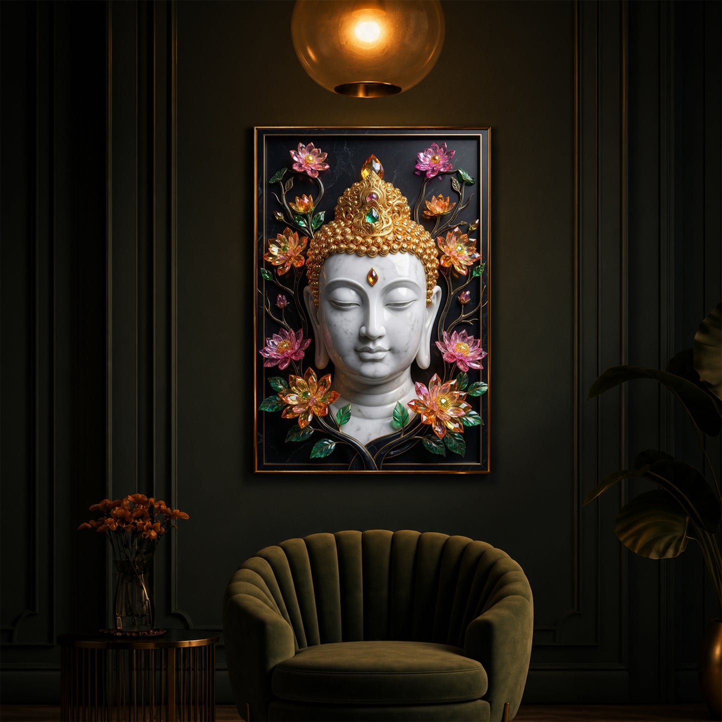 Buddha face Modern Luxury Backlight Vertical Wall Art