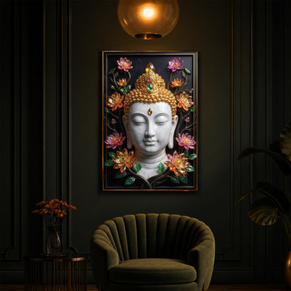 Buddha face Modern Luxury Backlight Vertical Wall Art
