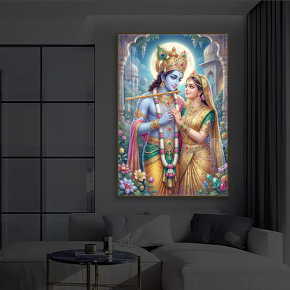 Goddess Shri Radha and God Krishna Modern Luxury Backlight Vertical Wall Art