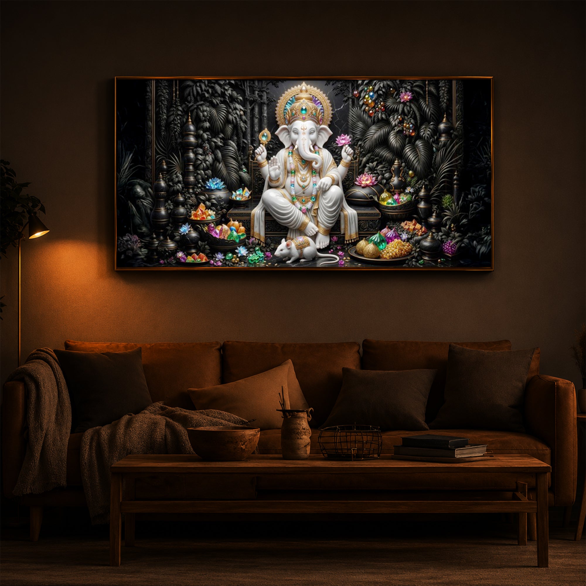 Divine Lord Ganesha Modern Luxury Backlight Horizontal Wall Art