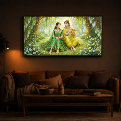 Divine Love Radhe Krishna Modern Luxury Backlight Horizontal Wall Art