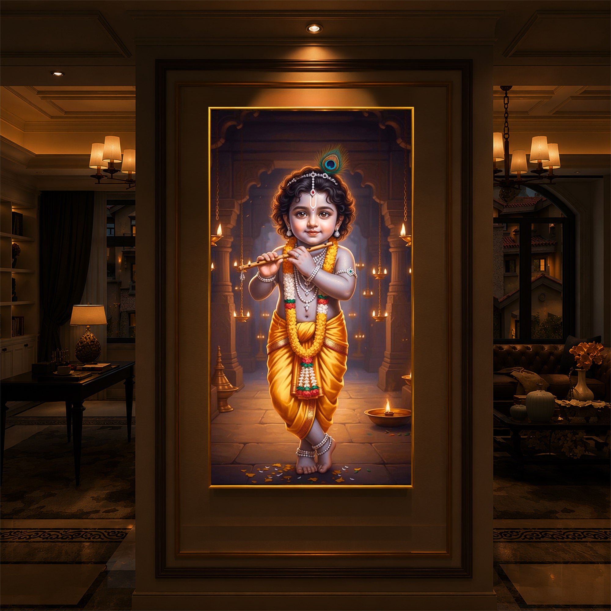 Little Lord Krishna Modern Luxury Backlight Vertical Wall Art