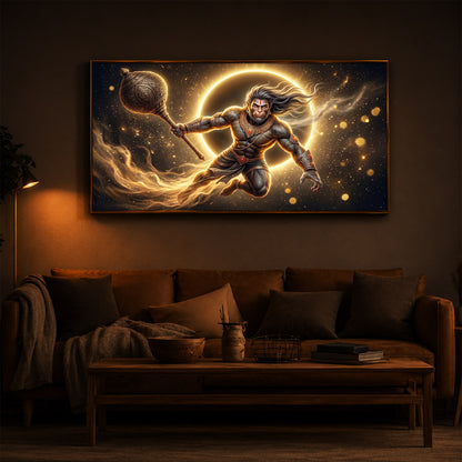 Lord Hanuman With Gada Modern Luxury Backlight Horizontal Wall Art