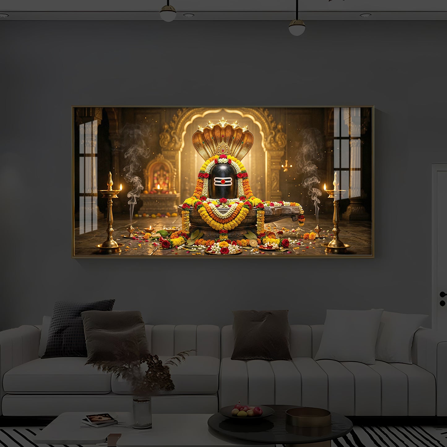 Mahadeva Shivling Modern Luxury Backlight Horizontal Wall Art