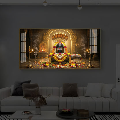 Mahadeva Shivling Modern Luxury Backlight Horizontal Wall Art