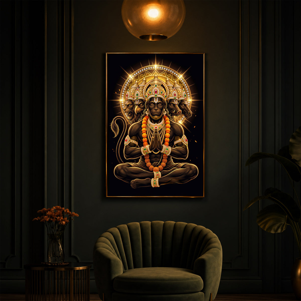 Glowing Panchamukhi Modern Luxury Backlight Vertical Wall Art