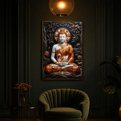 Golden Lord Buddha Modern Luxury Backlight Vertical Wall Art