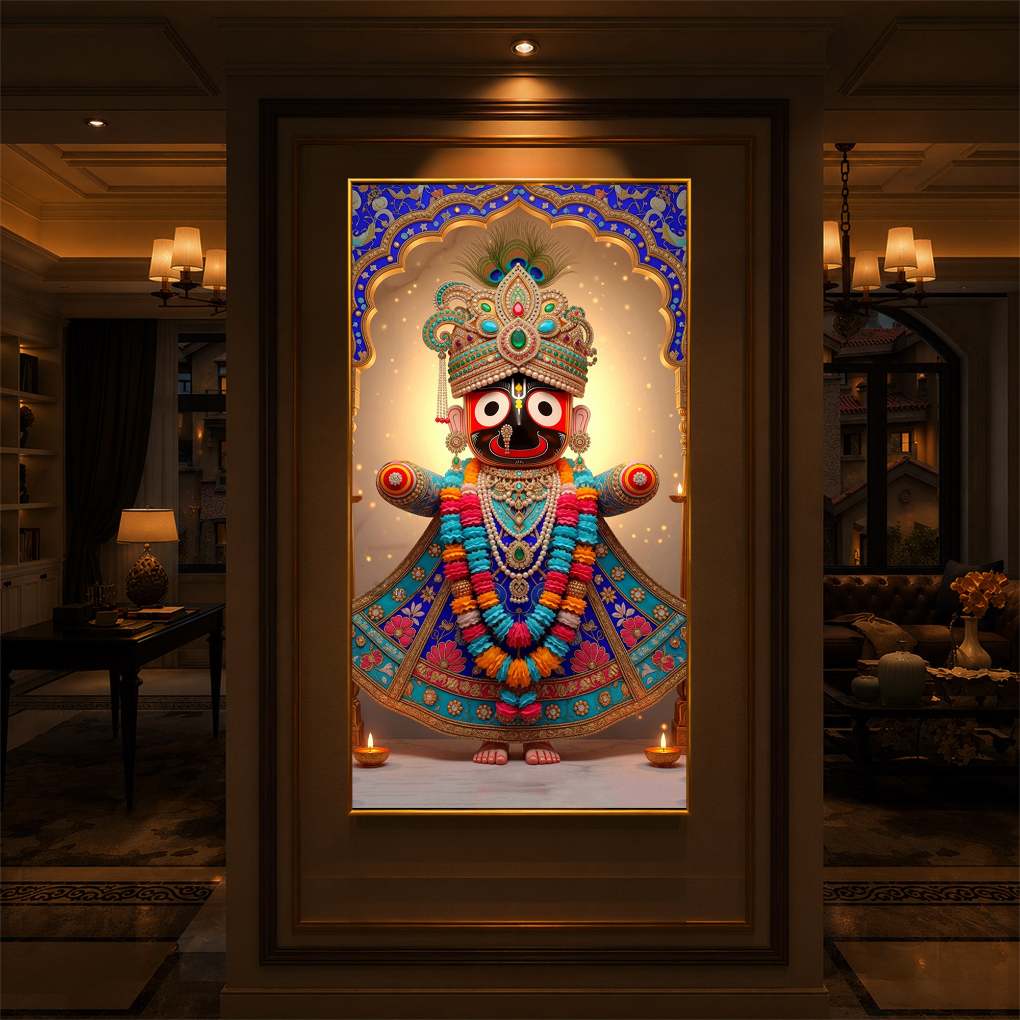 Jai Shri Jagannath Ji Modern Luxury Backlight Vertical Wall Art
