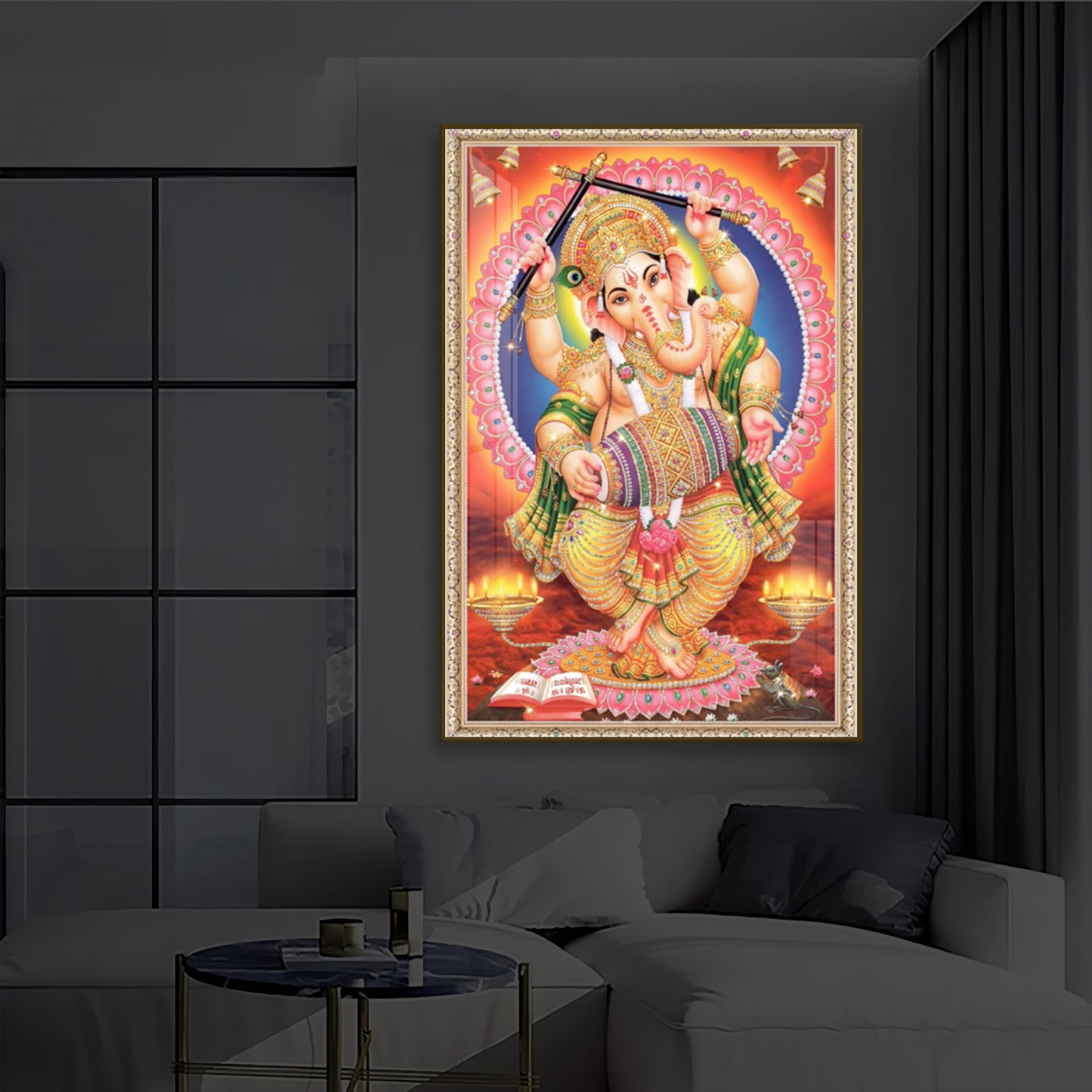 Hindu Bhagwan Ganesh Ji Modern Luxury Backlight Vertical Wall Art