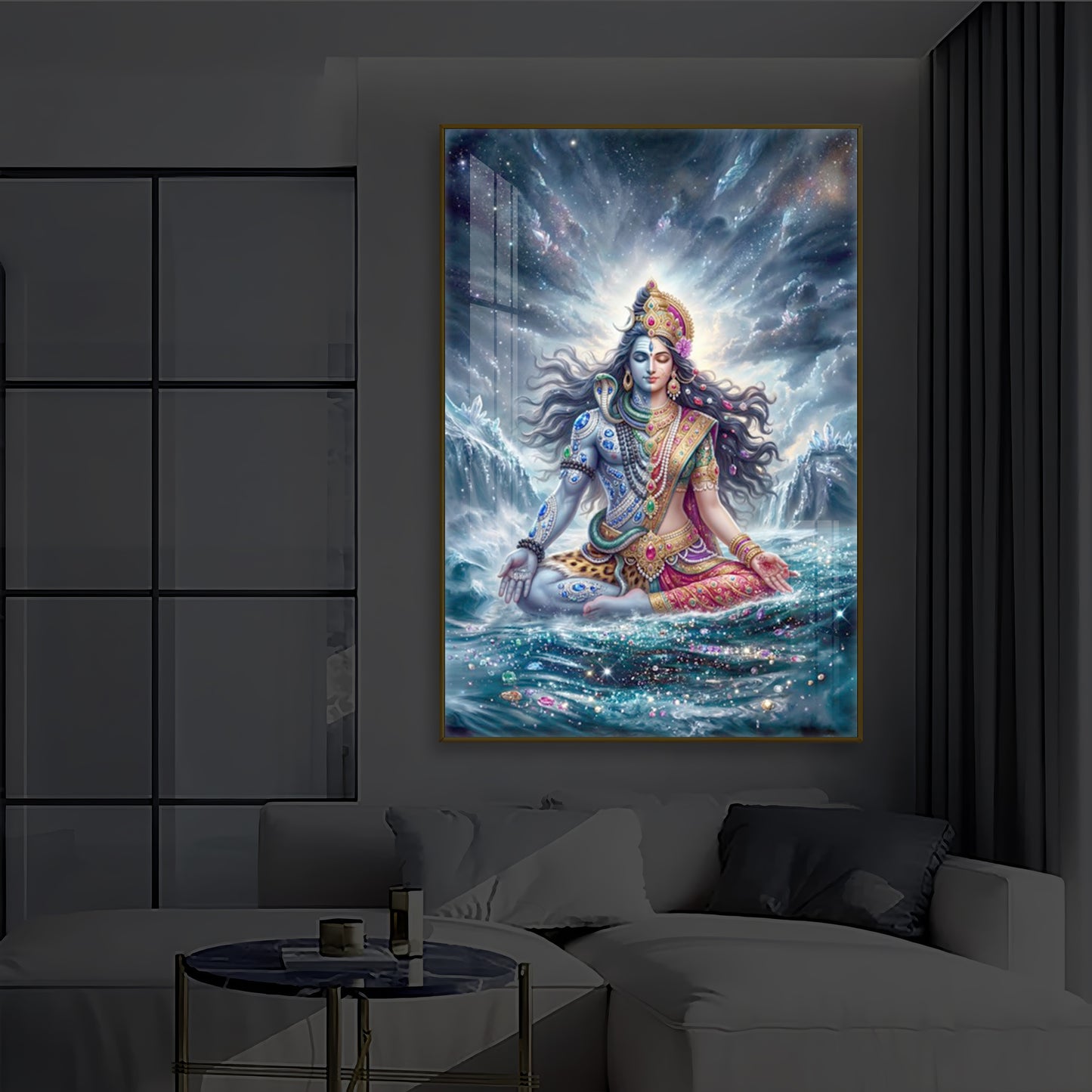 Ardhanarishvara Modern Luxury Backlight Vertical Wall Art