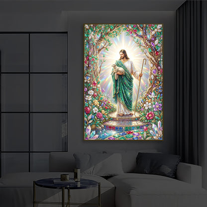 Divine Good Shepherd Jesus Modern Luxury Backlight Vertical Wall Art