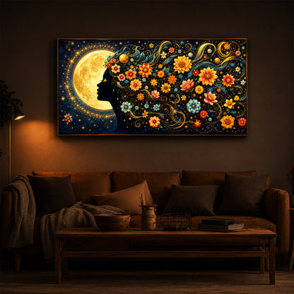 Dreamy Moon Girl Modern Luxury Backlight Horizontal Wall Art