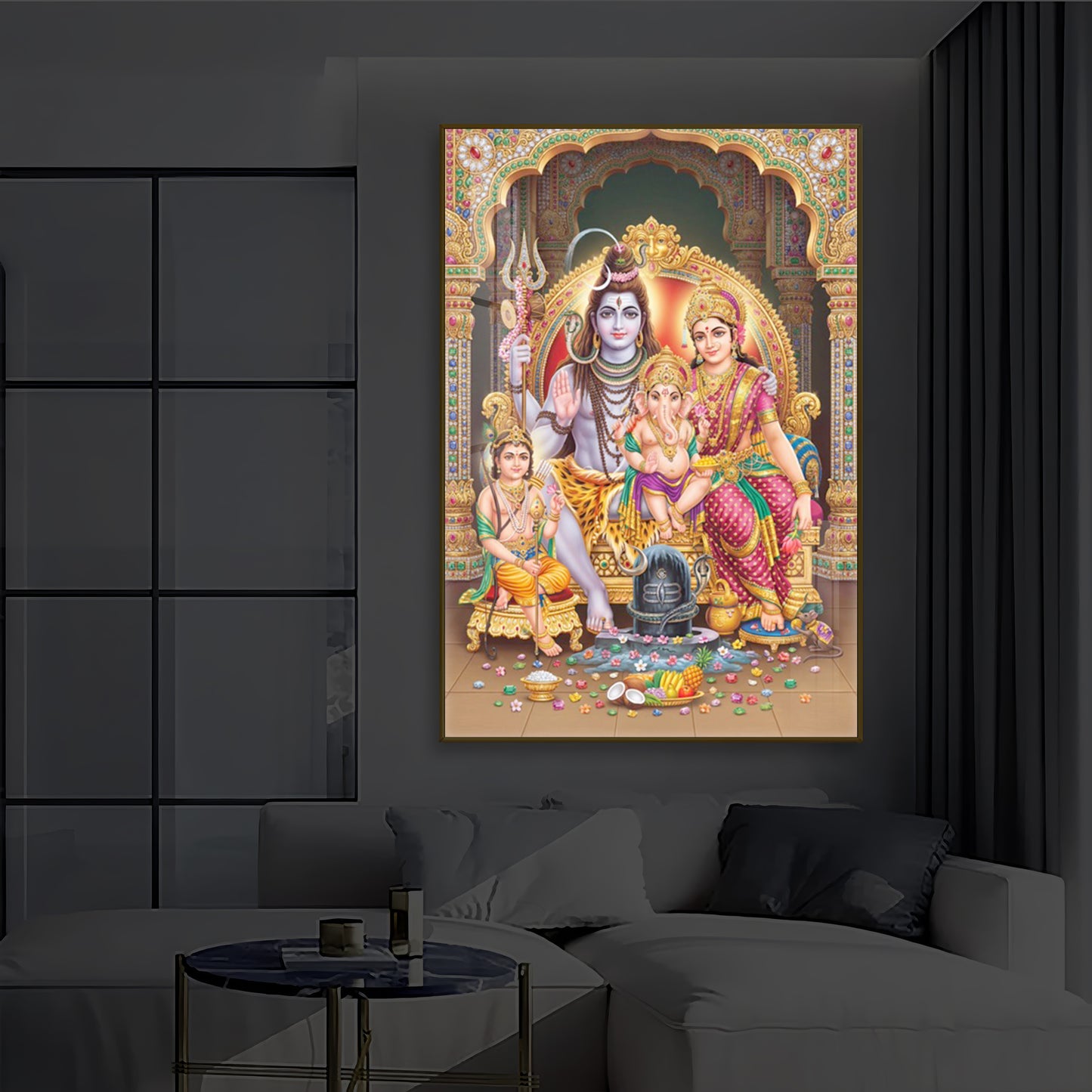 Shiva Parivar Modern Luxury Backlight Vertical Wall Art