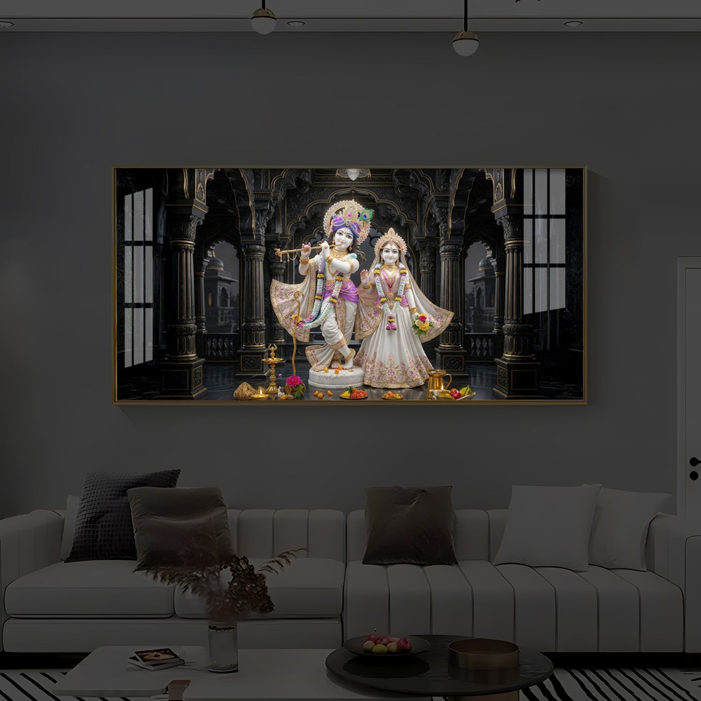 Spiritual Shree Radha Krishna Modern Luxury Backlight Horizontal Wall Art