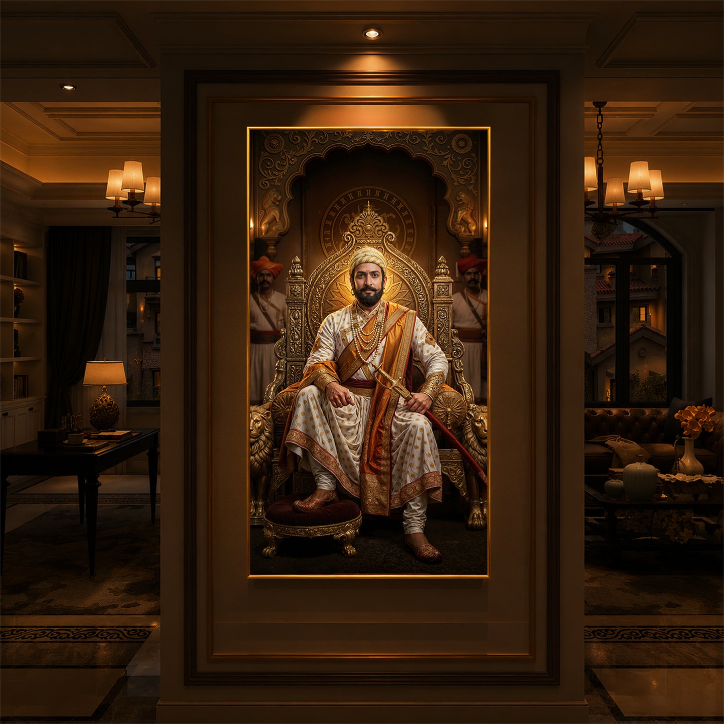 Shivaji Maharaj Modern Luxury Backlight Vertical Wall Art
