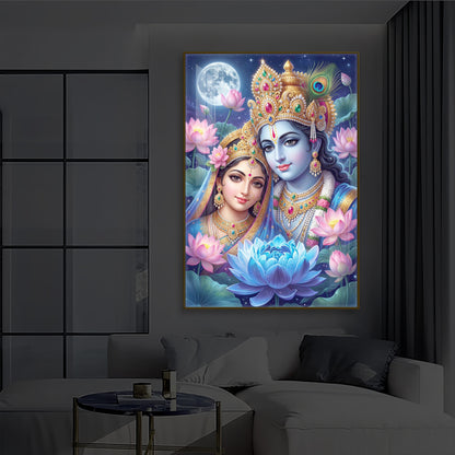 Radha Krishna Divine Togetherness Modern Luxury Backlight Vertical Wall Art