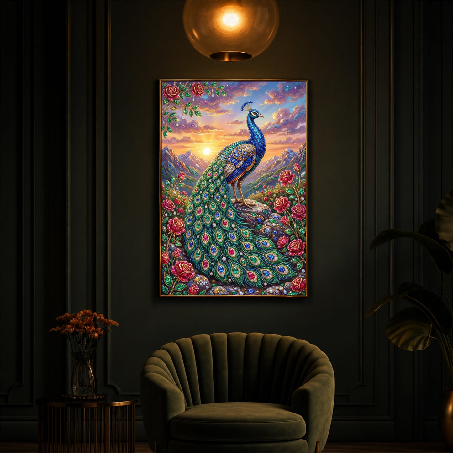 Colorful Beautiful Peacock Modern Luxury Backlight Vertical Wall Art