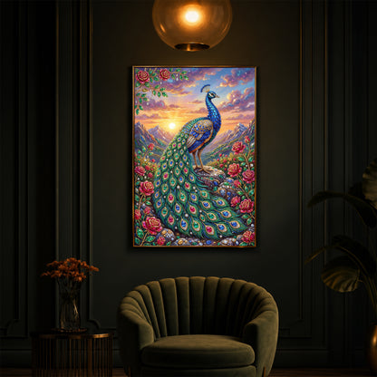 Colorful Beautiful Peacock Modern Luxury Backlight Vertical Wall Art
