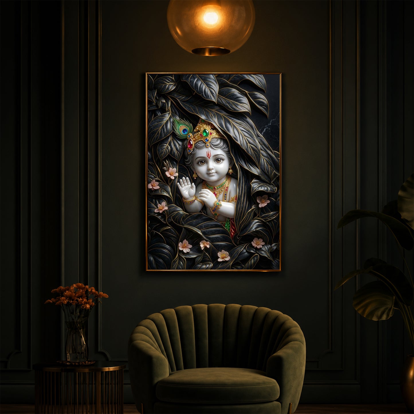 Baby Krishna Modern Luxury Backlight Vertical Wall Art