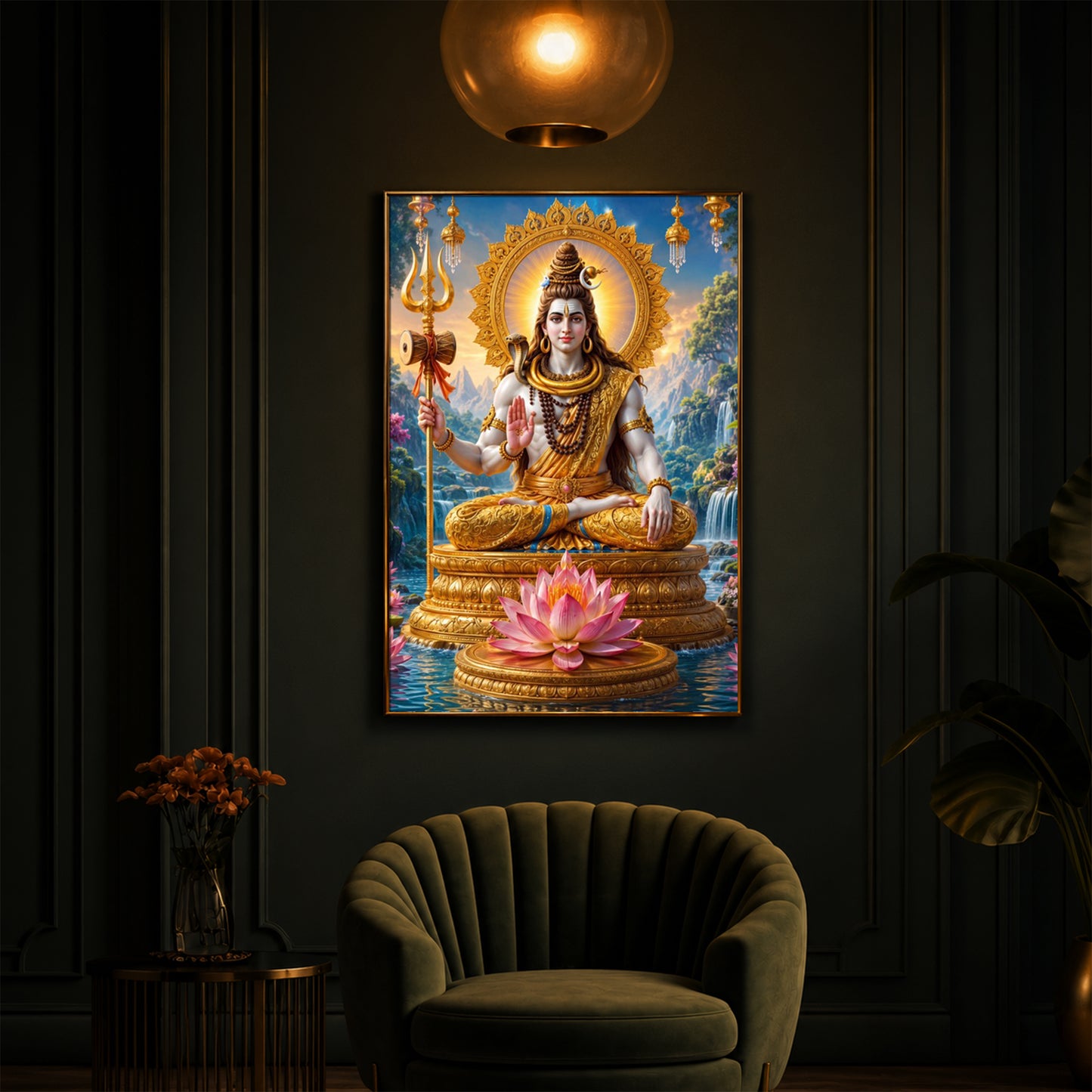 Lord Shiva Seated In Deep Meditation Modern Luxury Backlight Vertical Wall Art