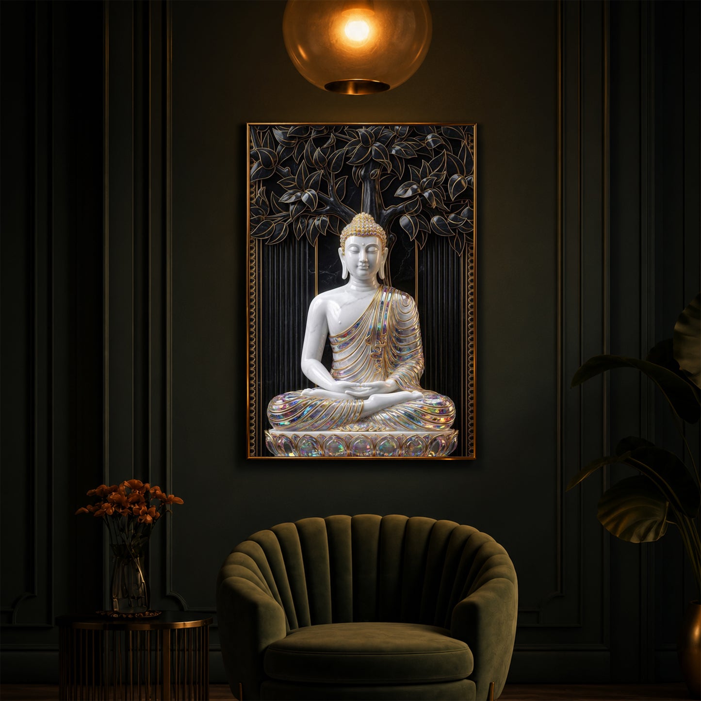 Serene Buddha Meditation Pose Modern Luxury Backlight Vertical Wall Art