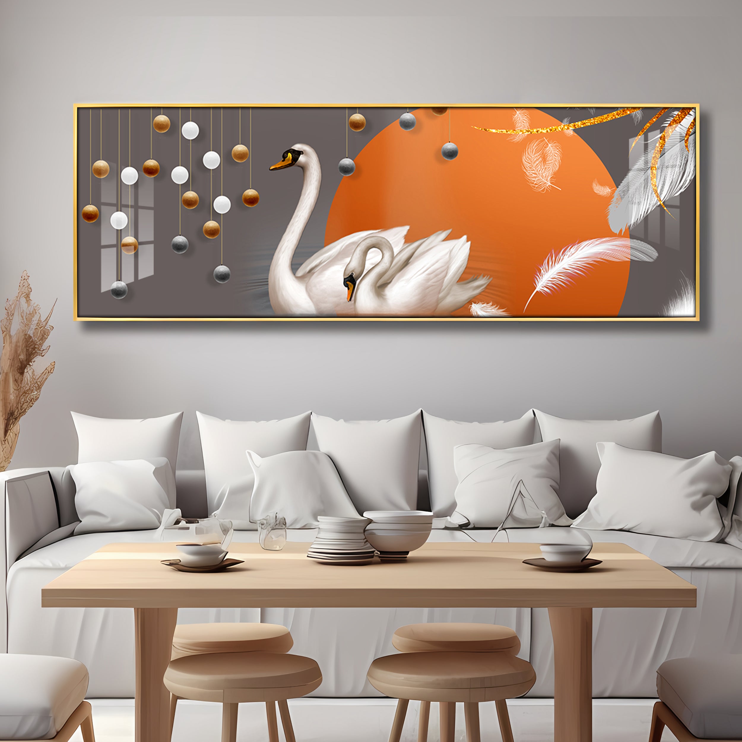 Graceful Couple Swan Premium Acrylic Horizontal Wall Art