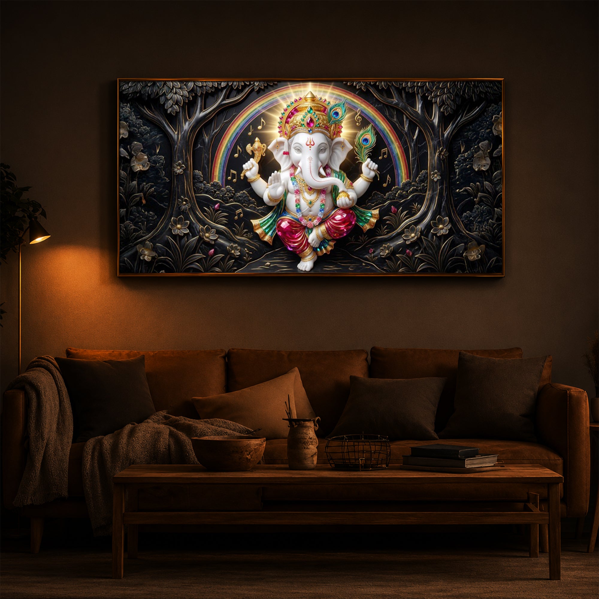 Divine Shree Ganesh Ji Modern Luxury Backlight Horizontal Wall Art