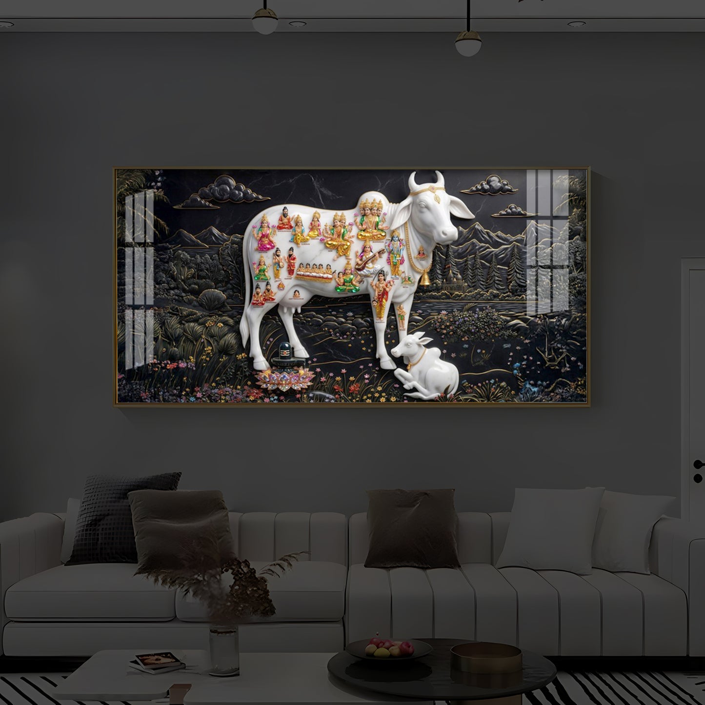 Decorative Kamdhenu Modern Luxury Backlight Horizontal Wall Art