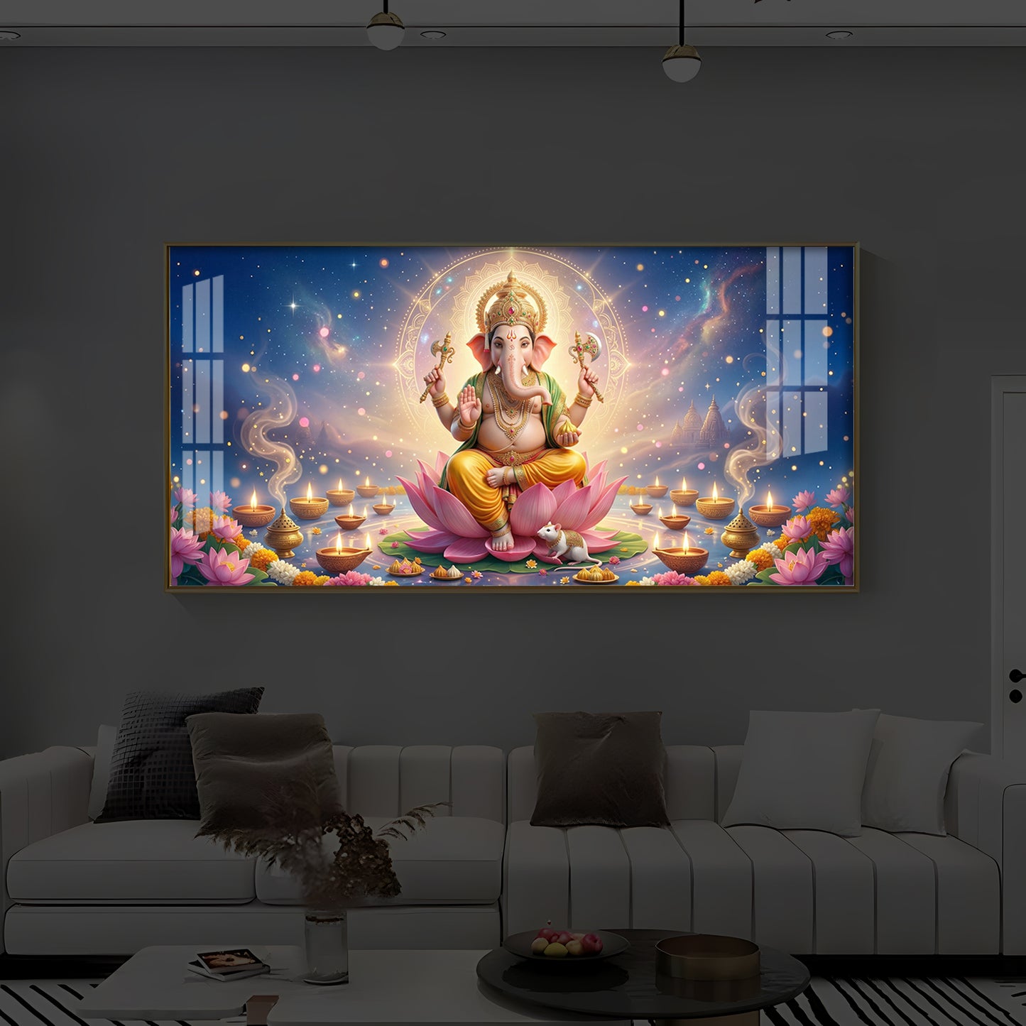 Shree Ganesh Ji Modern Luxury Backlight Horizontal Wall Art