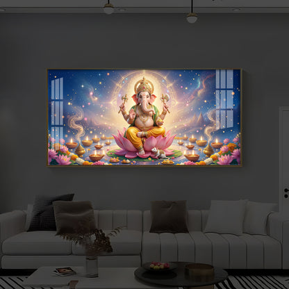 Shree Ganesh Ji Modern Luxury Backlight Horizontal Wall Art