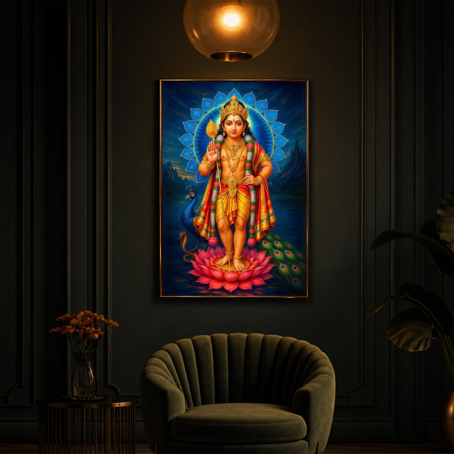 Sri Murugan Ji Modern Luxury Backlight Vertical Wall Art