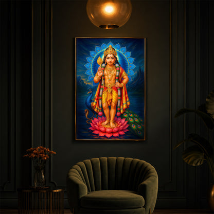 Sri Murugan Ji Modern Luxury Backlight Vertical Wall Art
