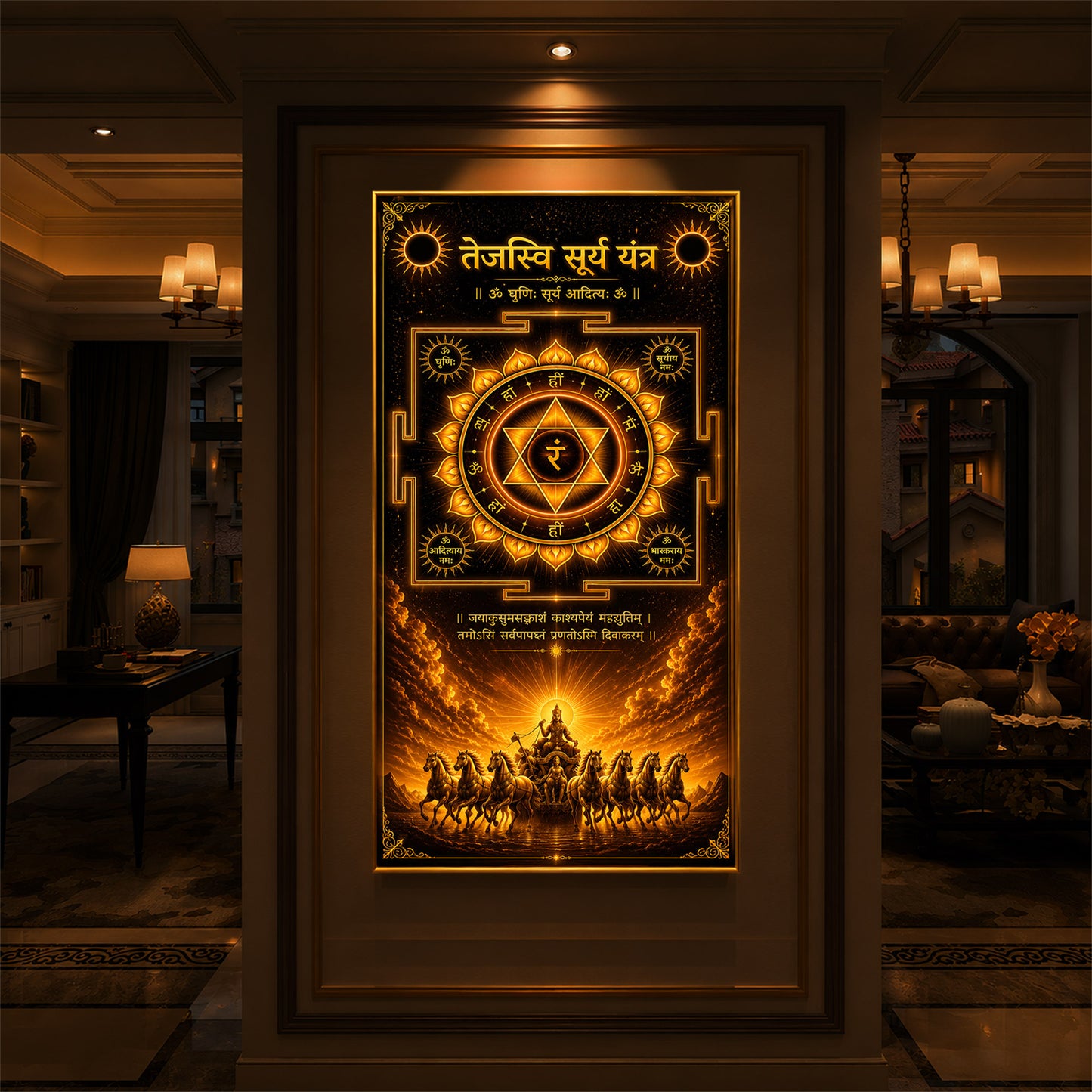 Tejasvi Surya Yantra Modern Luxury Backlight Vertical Wall Art