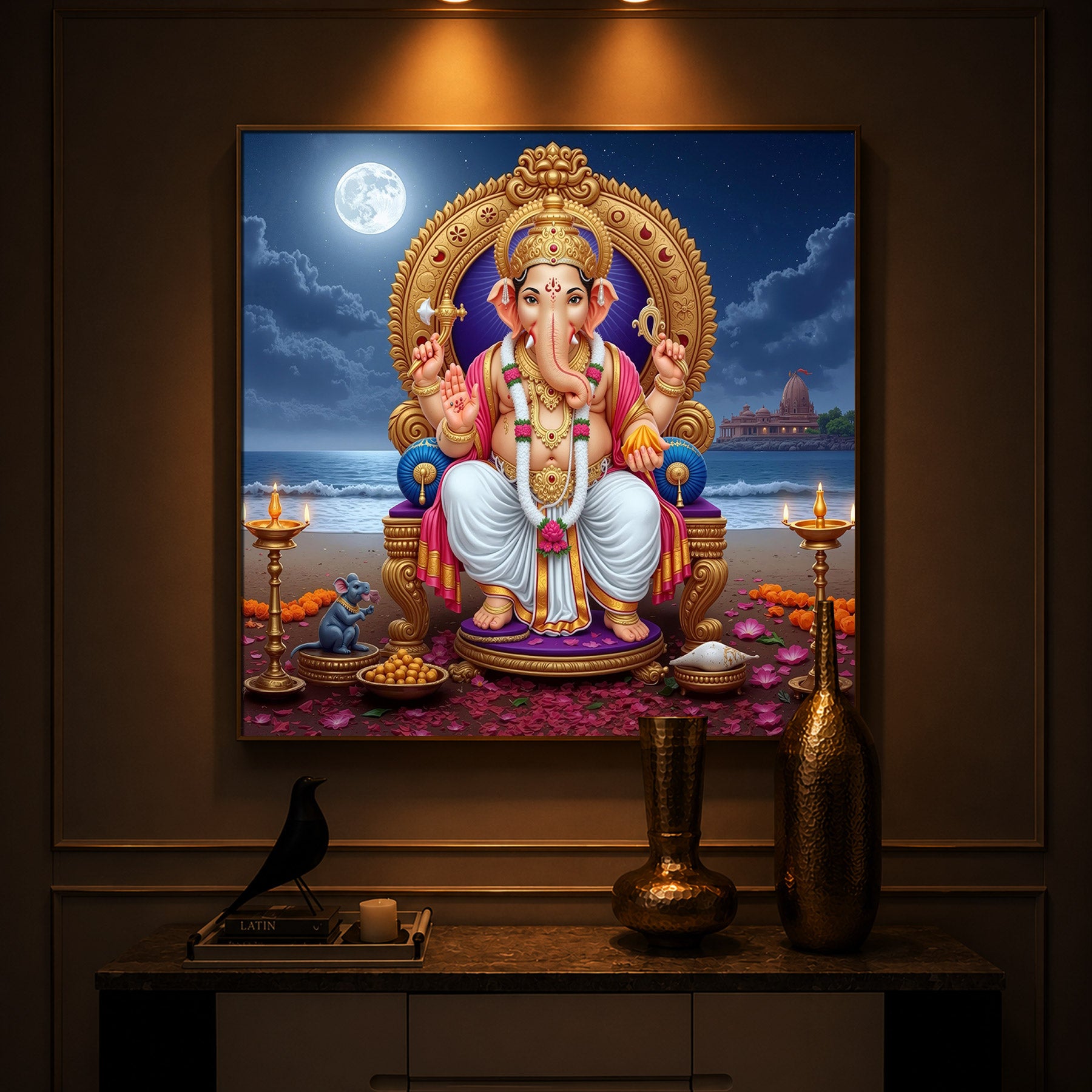 Shree Ganesh Ji Modern Luxury Backlight Square Wall Art