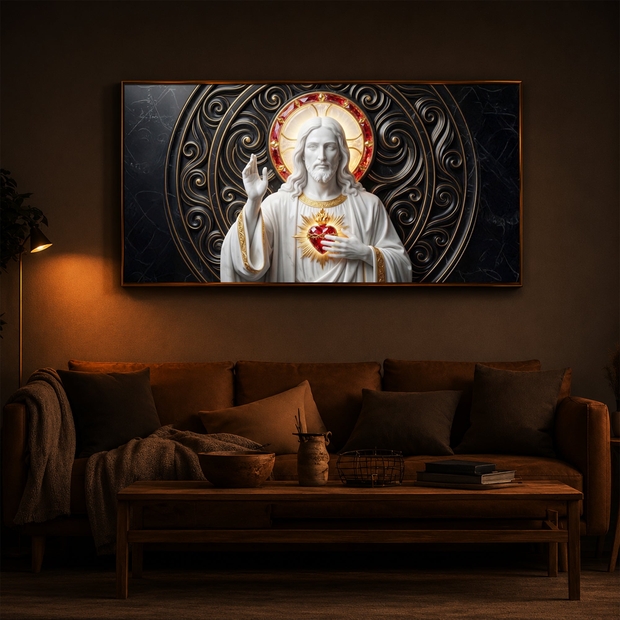 Heart Of Jesus Modern Luxury Backlight Horizontal Wall Art